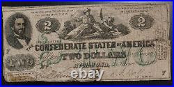 1862 Confederate States Of America SECOND SERIES $2 Two Dollars Bill CIVIL WAR