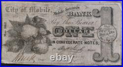 1862 Mobile AL Savings Bank Confederate $1 Bill CIVIL WAR Note on Recycled $5000