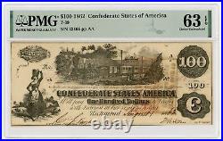 1862 T-39 $100 Confederate States of America Note CIVIL WAR Era PMG CU 63 EPQ