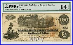 1862 T-39 $100 The Confederate States of America Note CIVIL WAR Era PMG 64 EPQ
