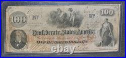 1862 T-41 Confederate States Of America Dollars $100 Bill CIVIL WAR Farm Slaves