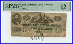 1862 T-43 $2 The Confederate States of America CIVIL WAR Era PMG F12 Rare