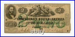 1862 T-43 $2 The Confederate States of America Note CIVIL WAR Era