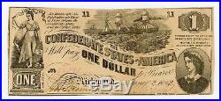 1862 T-44 $1 The Confederate States of America Note CIVIL WAR Era