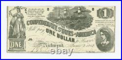 1862 T-44 $1 The Confederate States of America Note CIVIL WAR Era 1862 T-44 $1 The Confederate States of America Note CIVIL WAR Era