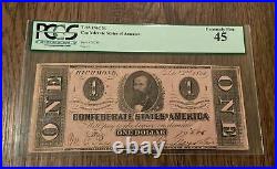 1862 T-55 $1 Confederate States Of America Note CIVIL WAR era PCGS EX Fine 45