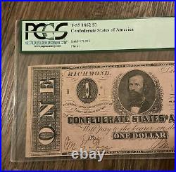 1862 T-55 $1 Confederate States Of America Note CIVIL WAR era PCGS EX Fine 45