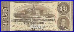 1863 $10 Dollar Bill Confederate States Currency CIVIL War Note Paper Money T-59