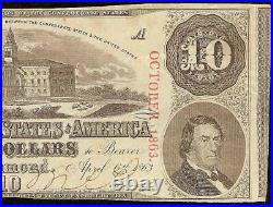 1863 $10 Dollar Bill Confederate States Currency CIVIL War Note Paper Money T-59