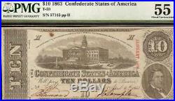 1863 $10 RV 4th SERIES CONFEDERATE STATES CURRENCY CIVIL WAR NOTE T-59 PF-7 PMG