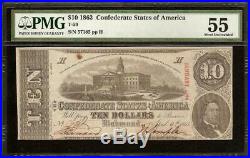 1863 $10 RV 4th SERIES CONFEDERATE STATES CURRENCY CIVIL WAR NOTE T-59 PF-7 PMG