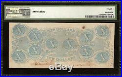 1863 $10 RV 4th SERIES CONFEDERATE STATES CURRENCY CIVIL WAR NOTE T-59 PF-7 PMG