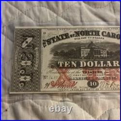 1863 $10 State of North Carolina Civil War Confederate State Banknote UNC Cr 122 1863 $10 State of North Carolina Civil War Confederate State Banknote UNC Cr 122