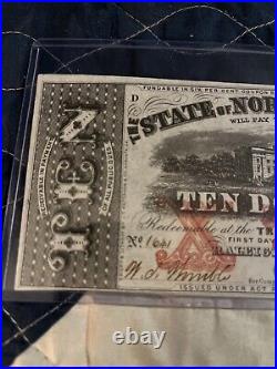 1863 $10 State of North Carolina Civil War Confederate State Banknote UNC Cr 122