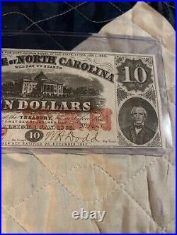 1863 $10 State of North Carolina Civil War Confederate State Banknote UNC Cr 122