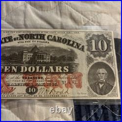 1863 $10 State of North Carolina Civil War Confederate State Banknote UNC Cr 122 1863 $10 State of North Carolina Civil War Confederate State Banknote UNC Cr 122