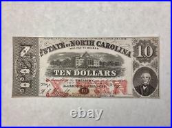 1863 $10 State of North Carolina Confederate Civil War Banknote Cr 122