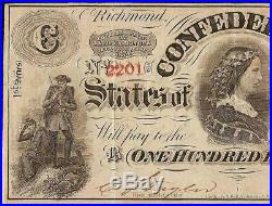 1863 $100 Dollar Confederate States Currency CIVIL War Note Paper Money T-56 Vf