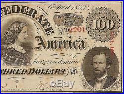 1863 $100 Dollar Confederate States Currency CIVIL War Note Paper Money T-56 Vf