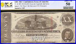 1863 $20 Bill Confederate States Currency CIVIL War Csa Note T-58 Pcgs 50
