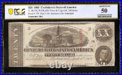 1863 $20 Bill Confederate States Currency CIVIL War Csa Note T-58 Pcgs 50