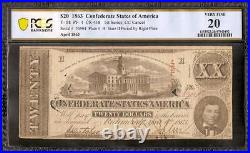 1863 $20 Confederate States Currency CIVIL War Note T58 Pf-4 State II R-10 Pcgs