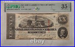 1863 $20 Confederate States T-58 Bank Note PMG VF35 Choice Plus Civil War