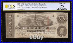 1863 $20 Dollar Confederate States Currency CIVIL War Note Money T-58 Pcgs 25