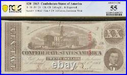 1863 $20 Dollar Confederate States Currency CIVIL War Note Money T-58 Pcgs 55