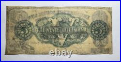 1863 $5 Dollar Louisiana Confederate Note Civil War Era