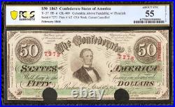 1863 $50 Bill Confederate States CIVIL War Note Csa Paper Money T-57 Pcgs 55