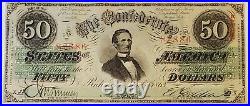 1863 $50 Confederate States of America CSA Paper Currency Civil War T-57 AU/UNC