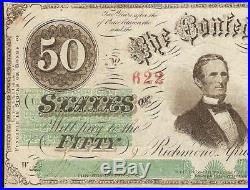 1863 $50 Dollar Bill Confederate States Currency CIVIL War Note Paper Money T-57