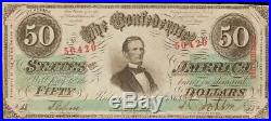 1863 $50 Dollar Bill Confederate States Currency CIVIL War Note Paper Money T-57