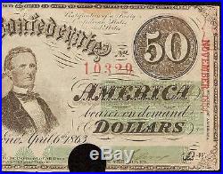 1863 $50 Dollar Bill Confederate States Currency Csa CIVIL War Note Money T-57