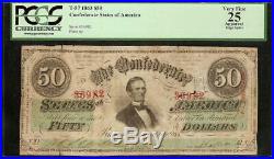 1863 $50 Jefferson Davis Confederate States Currency CIVIL War Note T-57 Pcgs 25