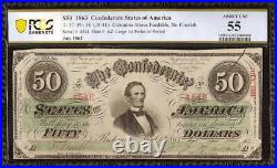 1863 $50 Jefferson Davis Confederate States Currency CIVIL War Note T-57 Pcgs 55