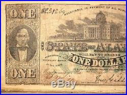 1863 Alabama CONFEDERATE Civil War CURRENCY Dollar MONEY Paper Note CSA Bill