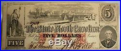 1863 Confederate Hand Cut $5 Note Paper Money Wilmington NC Civil War Era Signed