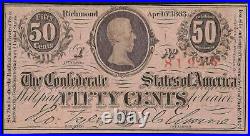 1863 Confederate States 50 Cent Note CIVIL War Fractional Currency T-63 Pmg 63