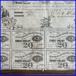 1863 Confederate States $500 Bond Civil War with Coupons COA CSA