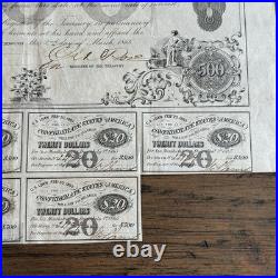 1863 Confederate States $500 Bond Civil War with Coupons COA CSA