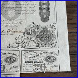 1863 Confederate States $500 Bond Civil War with Coupons COA CSA