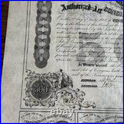 1863 Confederate States $500 Bond Civil War with Coupons COA CSA