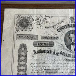 1863 Confederate States $500 Bond Civil War with Coupons COA CSA 1863 Confederate States $500 Bond Civil War with Coupons COA CSA