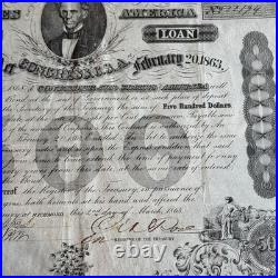 1863 Confederate States $500 Bond Civil War with Coupons COA CSA