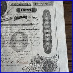 1863 Confederate States $500 Bond Civil War with Coupons COA CSA