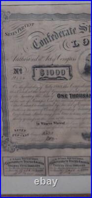 -1863 Confederate States of America $1000 Civil War Bond Stonewall Jackson