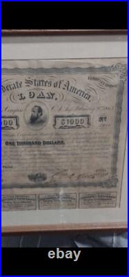 -1863 Confederate States of America $1000 Civil War Bond Stonewall Jackson