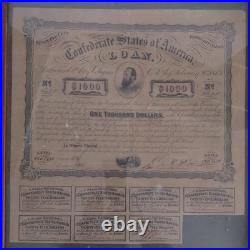 1863 Confederate States of America $1000 Civil War Bond Stonewall Jackson framed